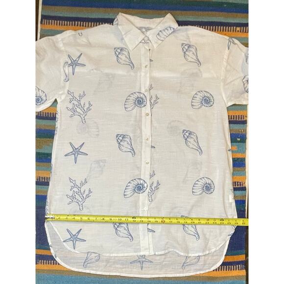 Blue Island Women’s L Seashell Print Tunic Button Down Shirt 100% Cotton Coastal - Picture 5 of 10